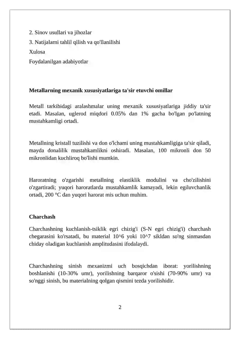 Metallarning mexanik xususiyatlarini aniqlah xususiyatlari 2