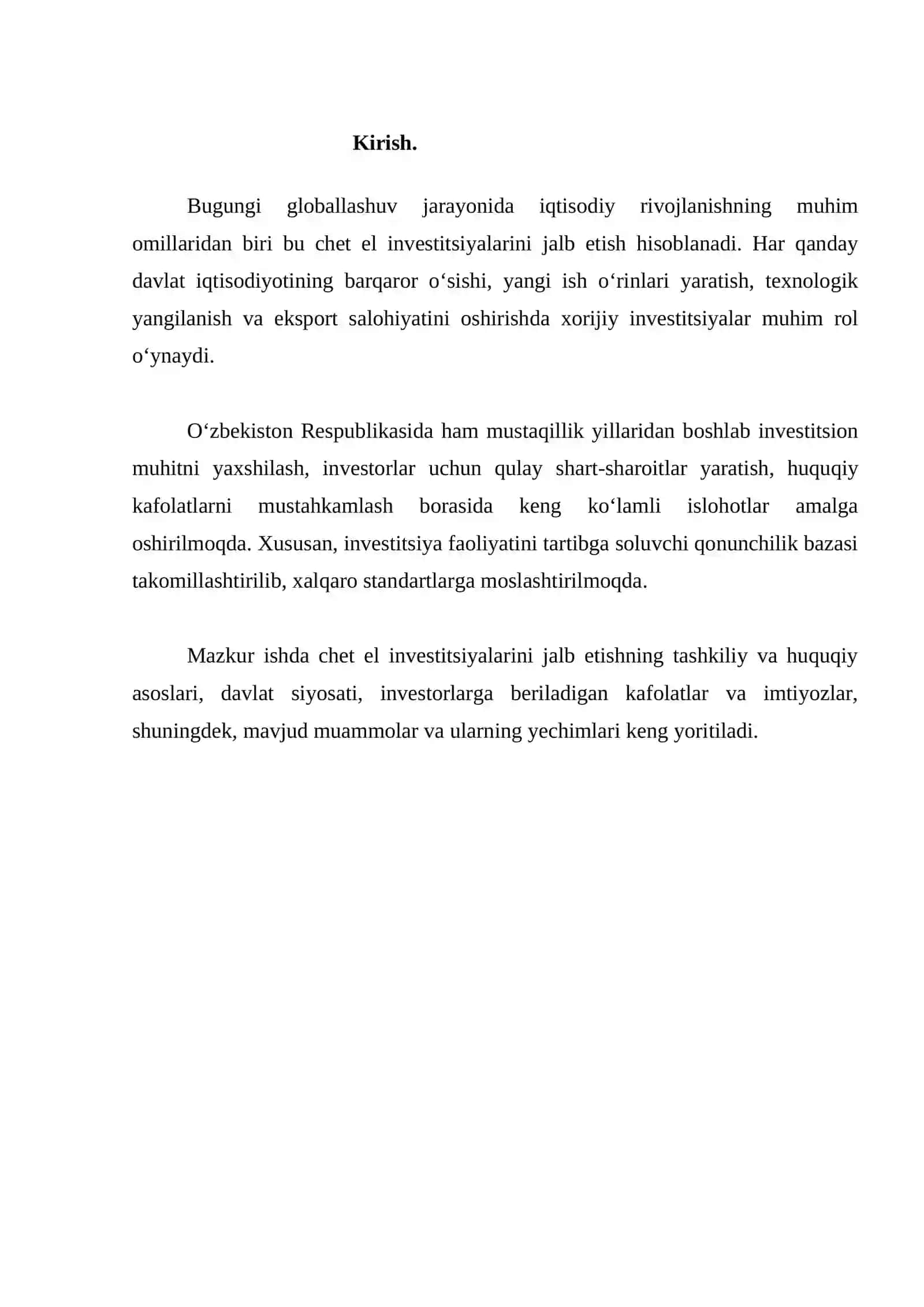 Chet el investitsiyalarini jalb etish va tartibga solishning tashkiliy-huquqiy asoslari 2