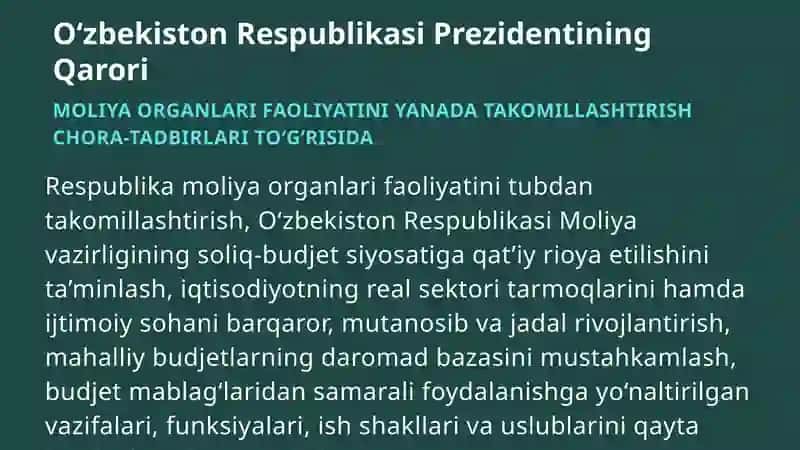 Moliya Organlari Faoliyatini Yanada Takomillashtirish Chora-Tadbirlari 2