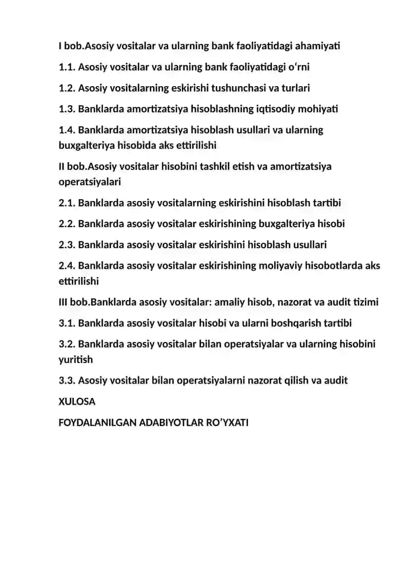 Banklarda asosiy vositalarning eskirishini hisoblash tartibi va uning hisobi 2