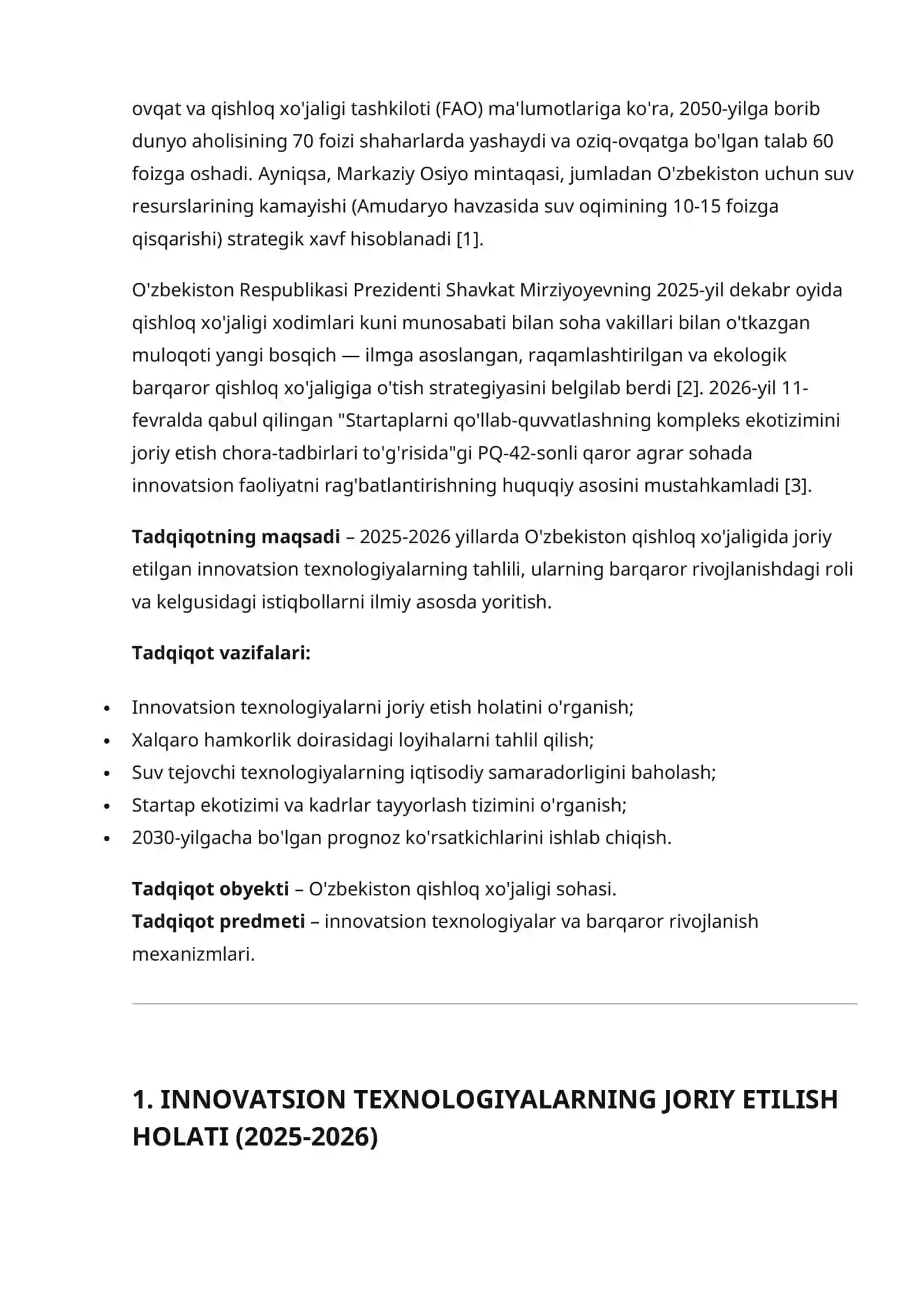 QISHLOQ XO'JALIGIDA INNOVATSION TEXNOLOGIYALAR VA BARQAROR RIVOJLANISH ISTIQBOLLARI 2