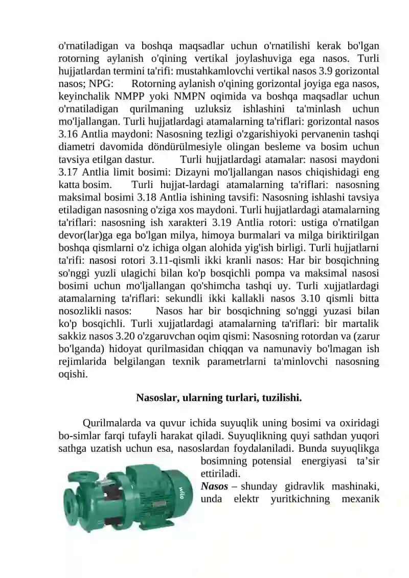 NASOSLARNI TANLASH VA QUVUR UZATMANING ISH REJIMINI ANIQLASH 2