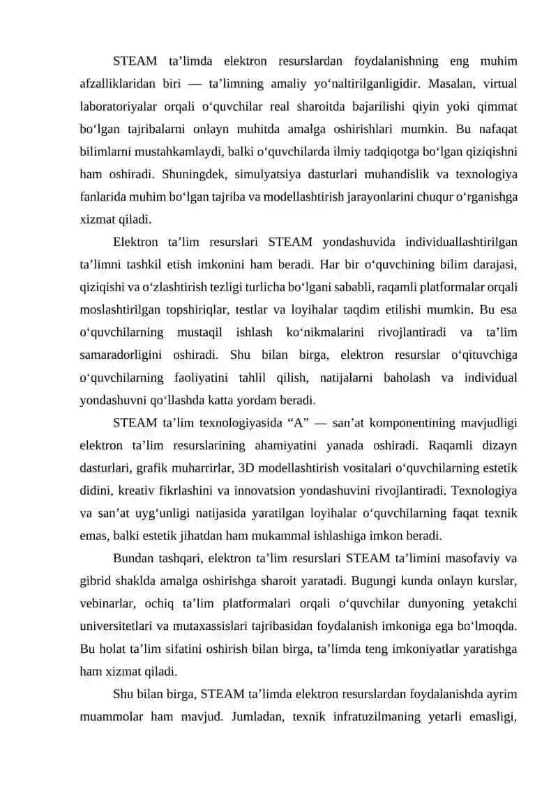 STEAM TA'LIM TEXNOLOGIYASINI TADBIQ ETISHDA ELEKTRON TA'LIM RESURSLARIDAN FOYDALANISH 2