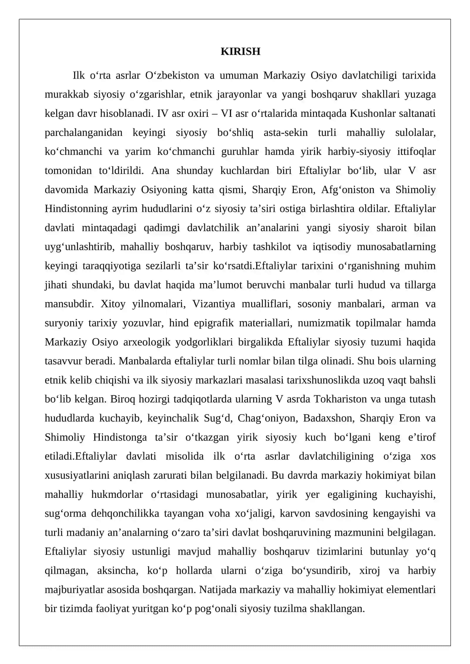Ilk o‘rta asrlarda davlatchilik va boshqaruv. Eftaliylar davlatida ijtimoiy-iqtisodiy tuz 2