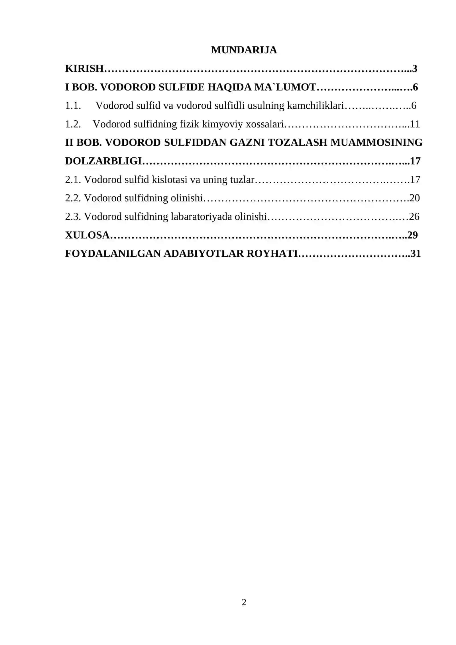 KURS ISHI - Mavzu: Sanoatda vodorod sulfid ishlab chiqarish 2