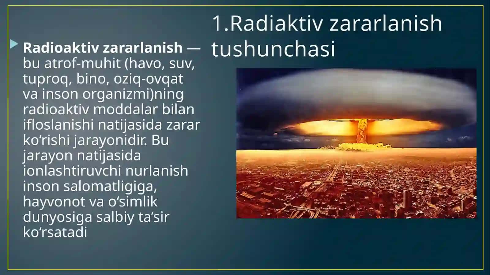 Radiaktiv,kimyoviy va bakterialagik zaxarlanish xavfli signallari boyicha harakatlanish 2
