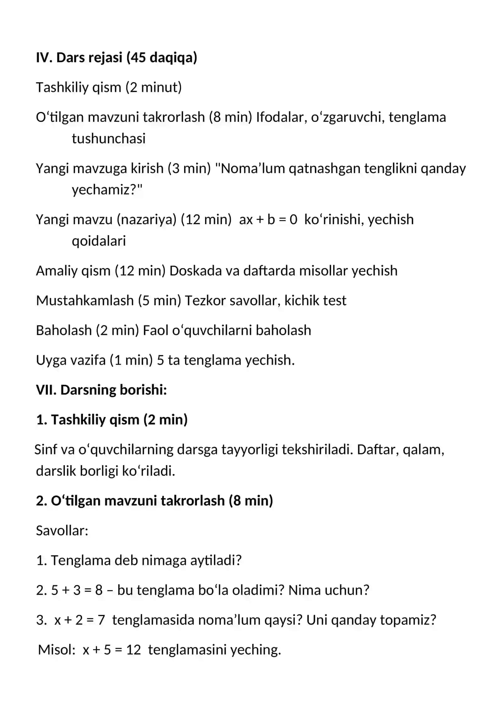 Bir noma’lumli chiziqli tenglamalar 2