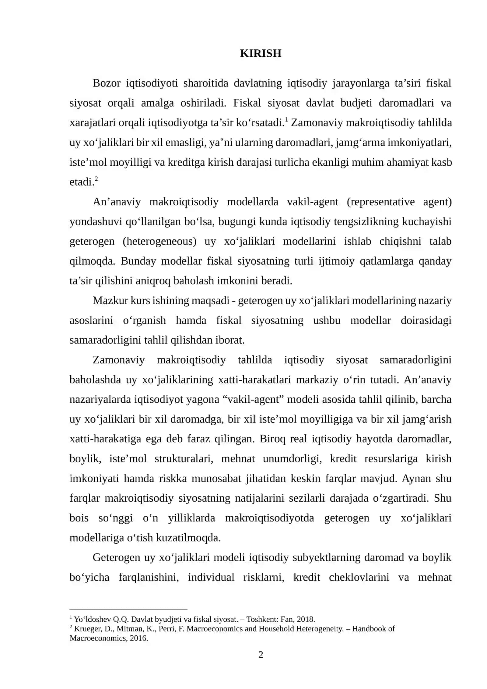 HETEROGEN UY XO‘JALIKLARI MODELLARI VA FISKAL SIYOSAT EFFEKTI 2