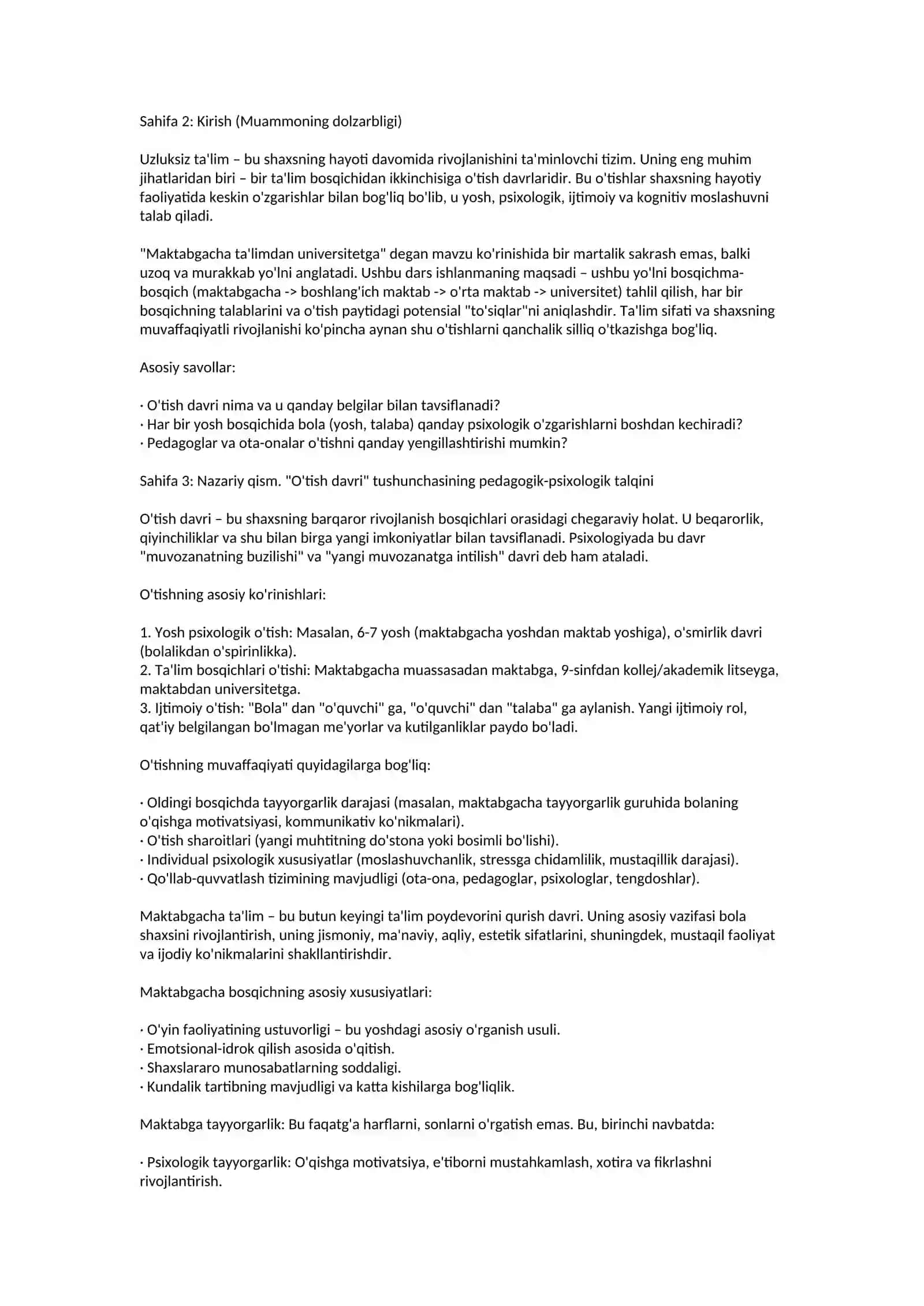 Maktabgacha ta'limdan universitet ta'limiga: o'tish davri muammolari va yechimlari 2