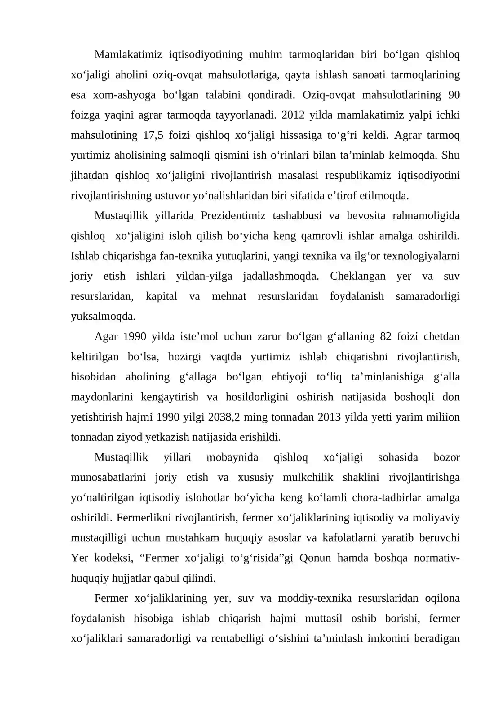 O'zbekistonda qishloq xo'jaligidagi islohotlar uning vazifalari va yo'nalishlari 2