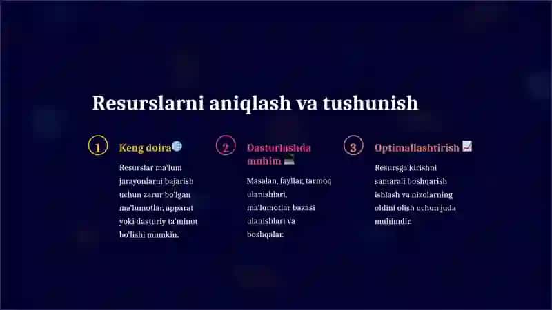 Resurslar va ularning tavsifi: Semaforlar va Mutekslar 2