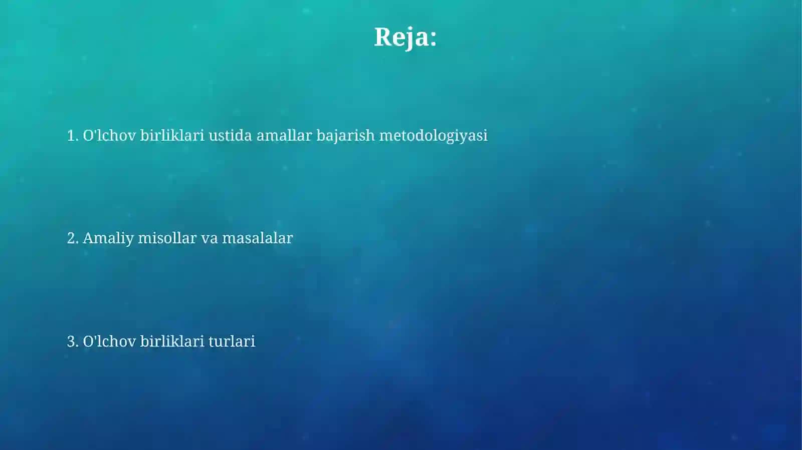 O'lchov birliklari turlari orasidagi bogʻliqliklar va ular ustida amallar bajarish metodikasi 2