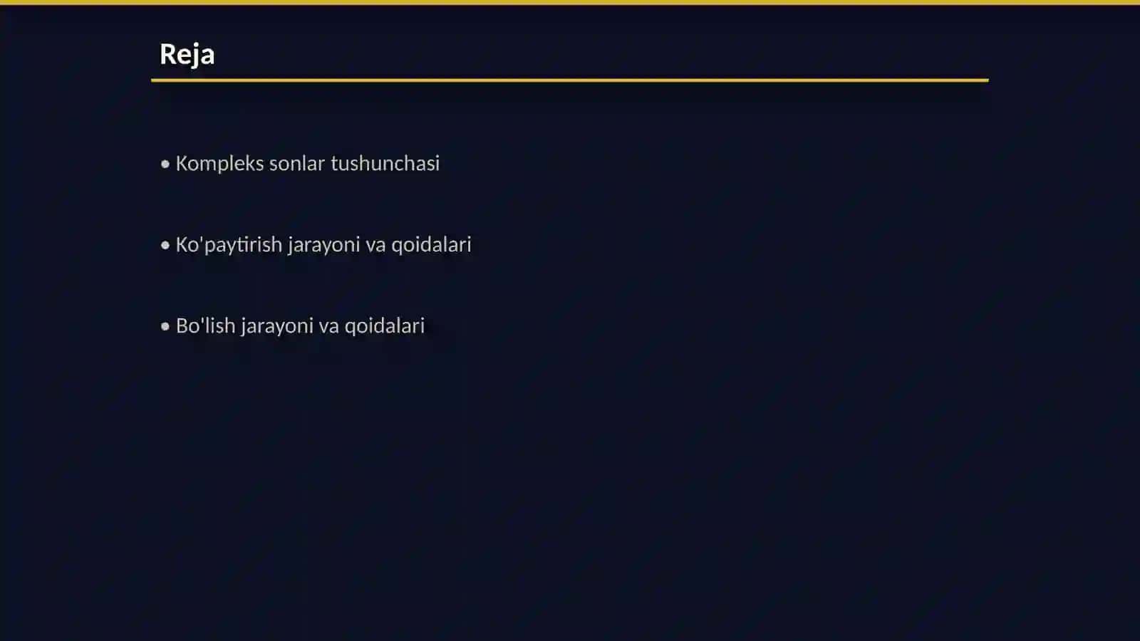 Matematika kompleks sonlarni ko'paytirish va bo'lish GA doir taqdimot tayyorlash 2