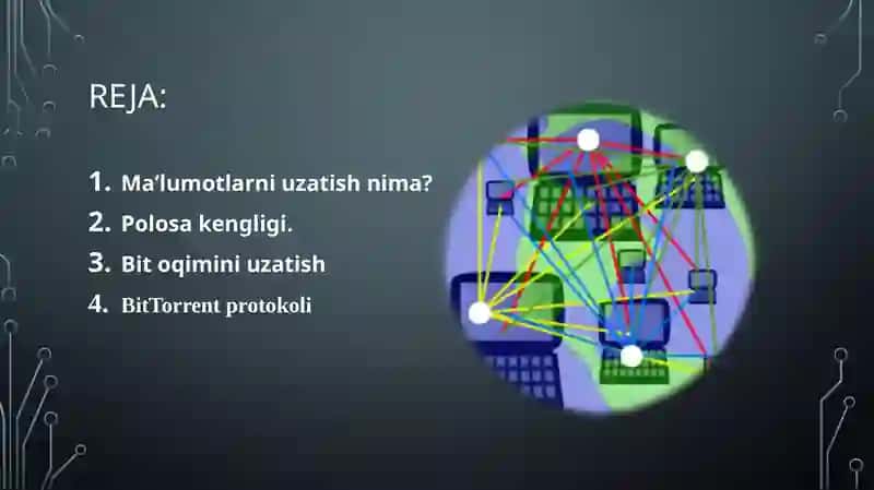Ma'lumotlarni uzatishda polosa kengligi va bit tezligining ahamiyati. BitTorrent protokoli. 2