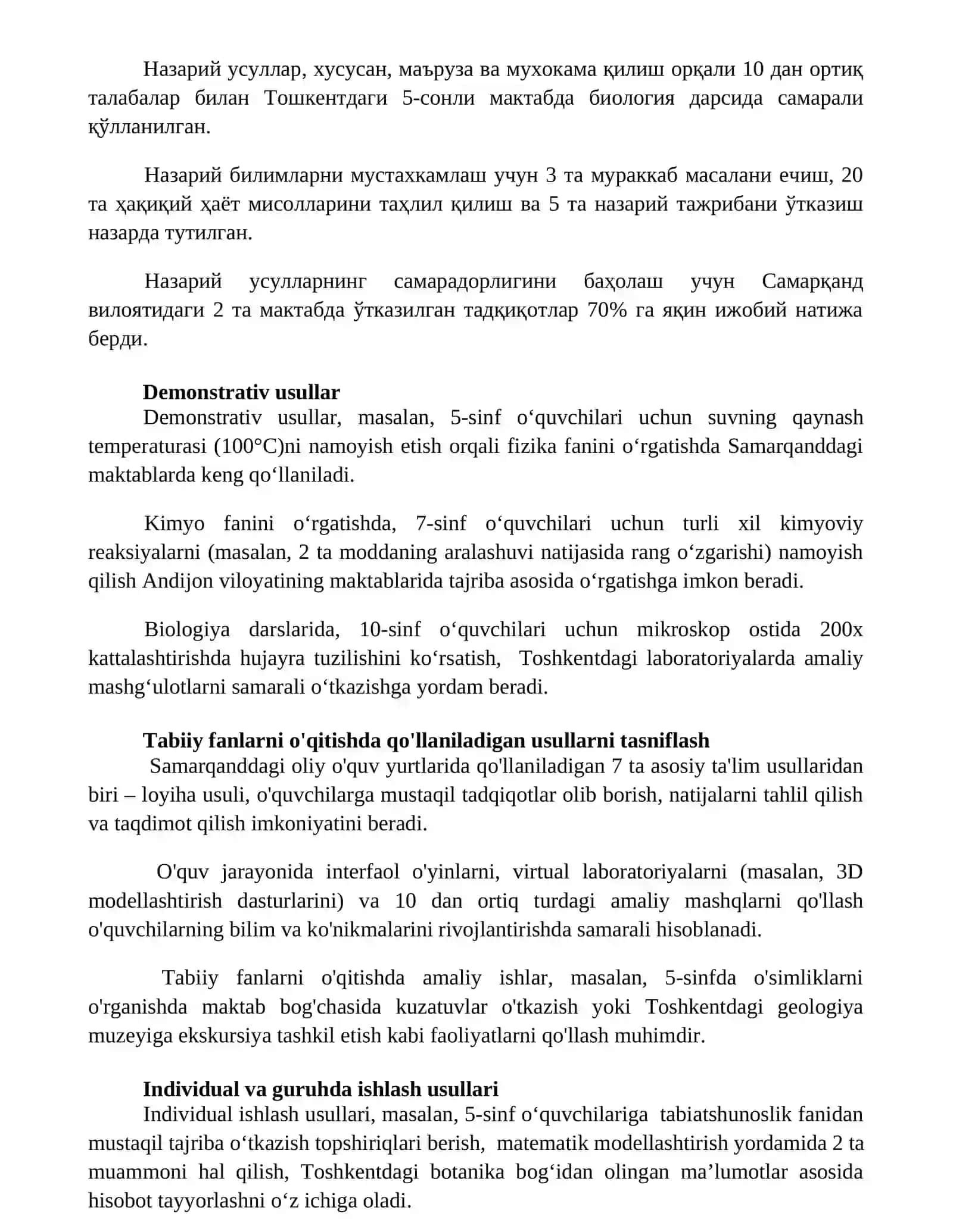 Tabiiy fanlarni o'qitishda foydalaniladigan metodlar tasnifi 2