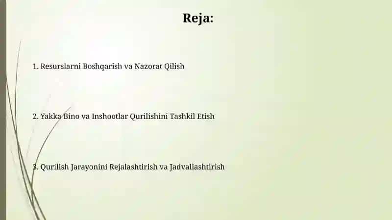 Alohida bino va inshootlar qurilishini tashkil etish va taqvimiy rejalash 2