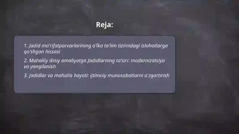 Jadid ma'rifatparvarlarining o'lka ijtimoiy-ma'naviy hayotida tutgan o'rni 2