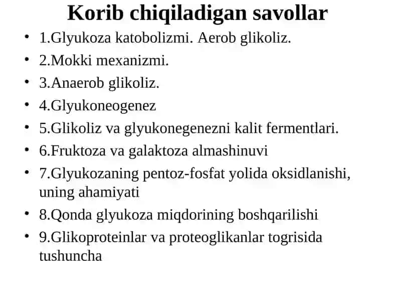 Glyukoza metobilizmi va qonda glyukoza miqdorining boshqarilishi2 kursBiologik kimedotsent M.U.Kulmanova 2