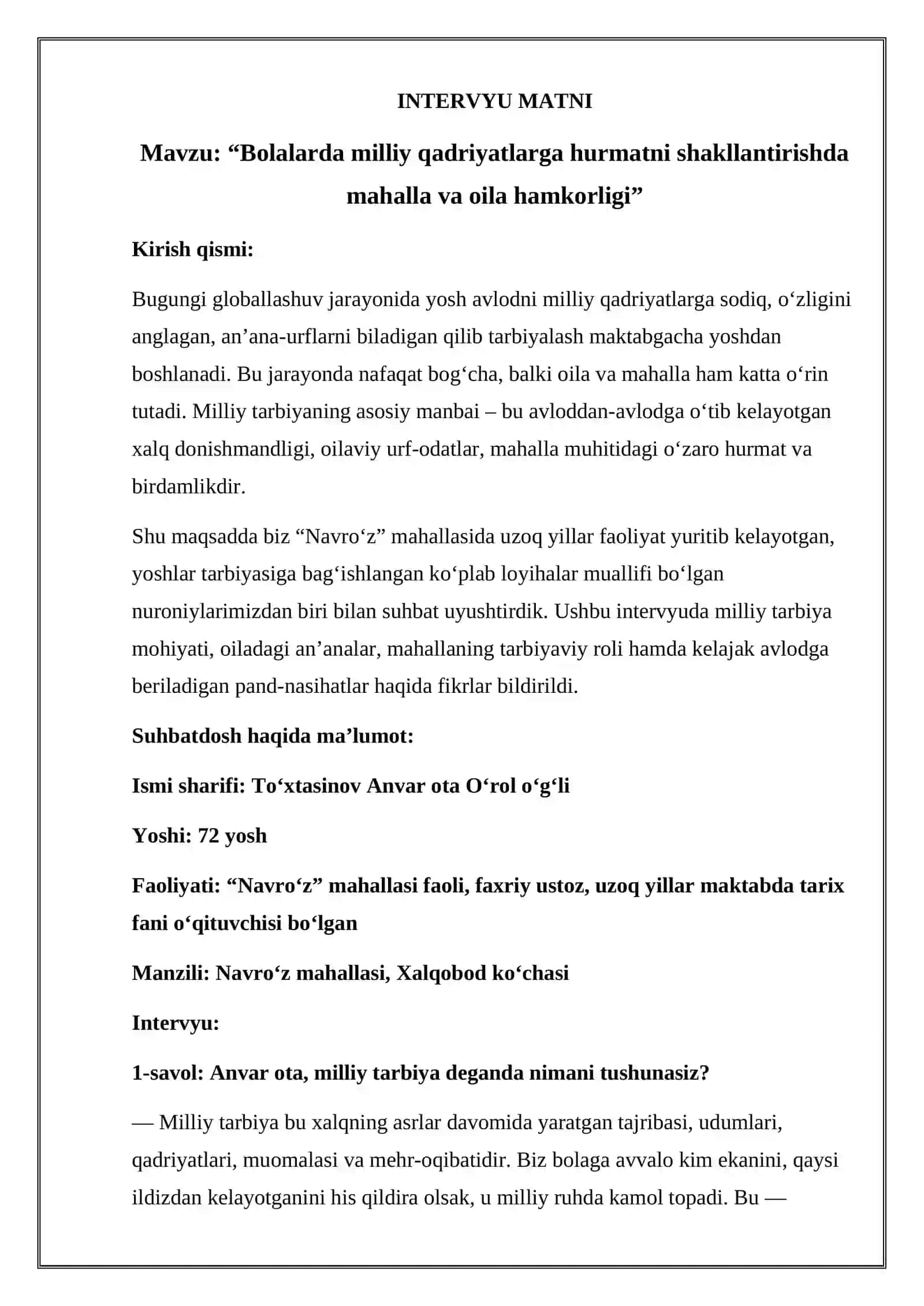 Boqiyeva Dilshodaning Maktabgacha Ta’limda Etnopedagogika Fanidan Tayyorlagan 2-Topshirig’i 2