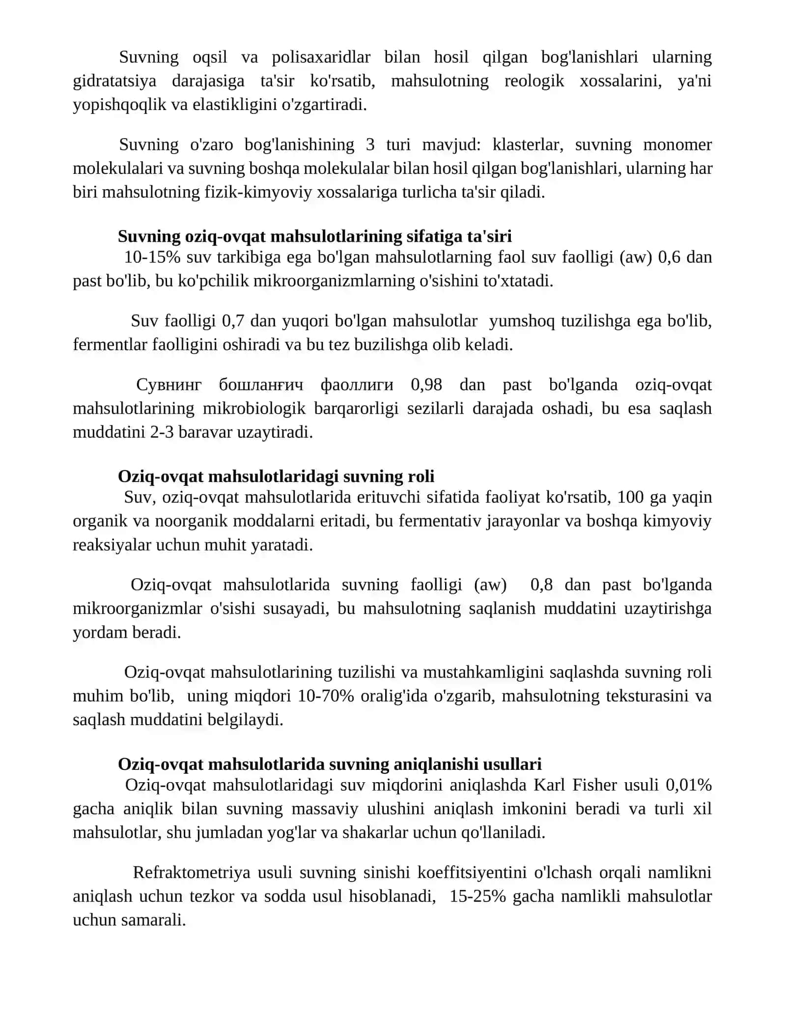 Suvning fizik-kimyoviy xususiyatlari 2