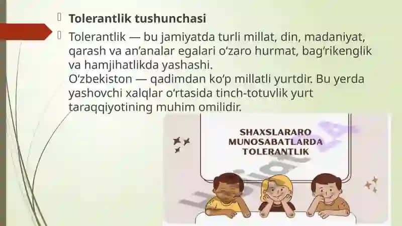 O`zbekistonda tolerantlik va millatlararo totuvlikni ta`minlashning tarixiy ildizlari va demokratik prinsiplar. 2