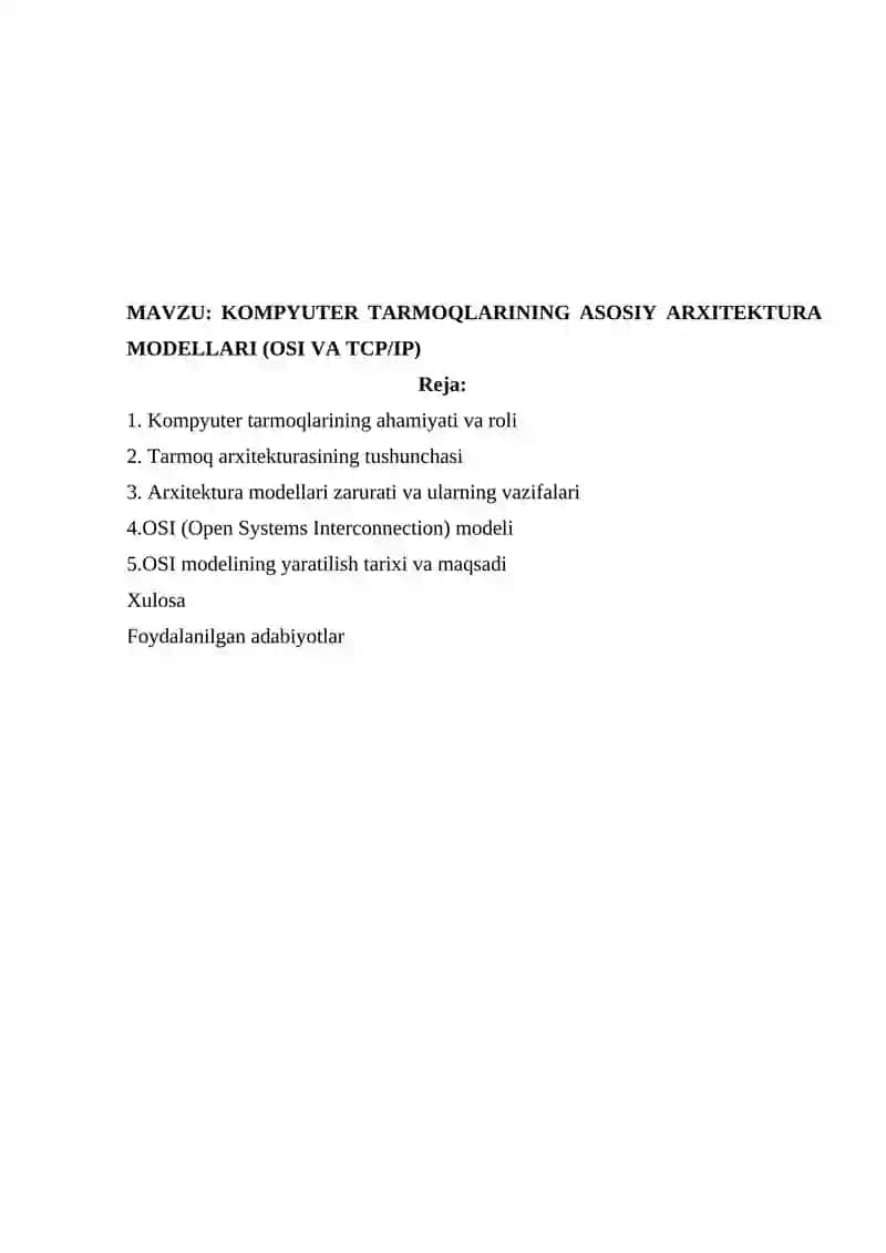 KOMPYUTER TARMOQLARINING ASOSIY ARXITEKTURA MODELLARI (OSI VA TCP/IP) 2