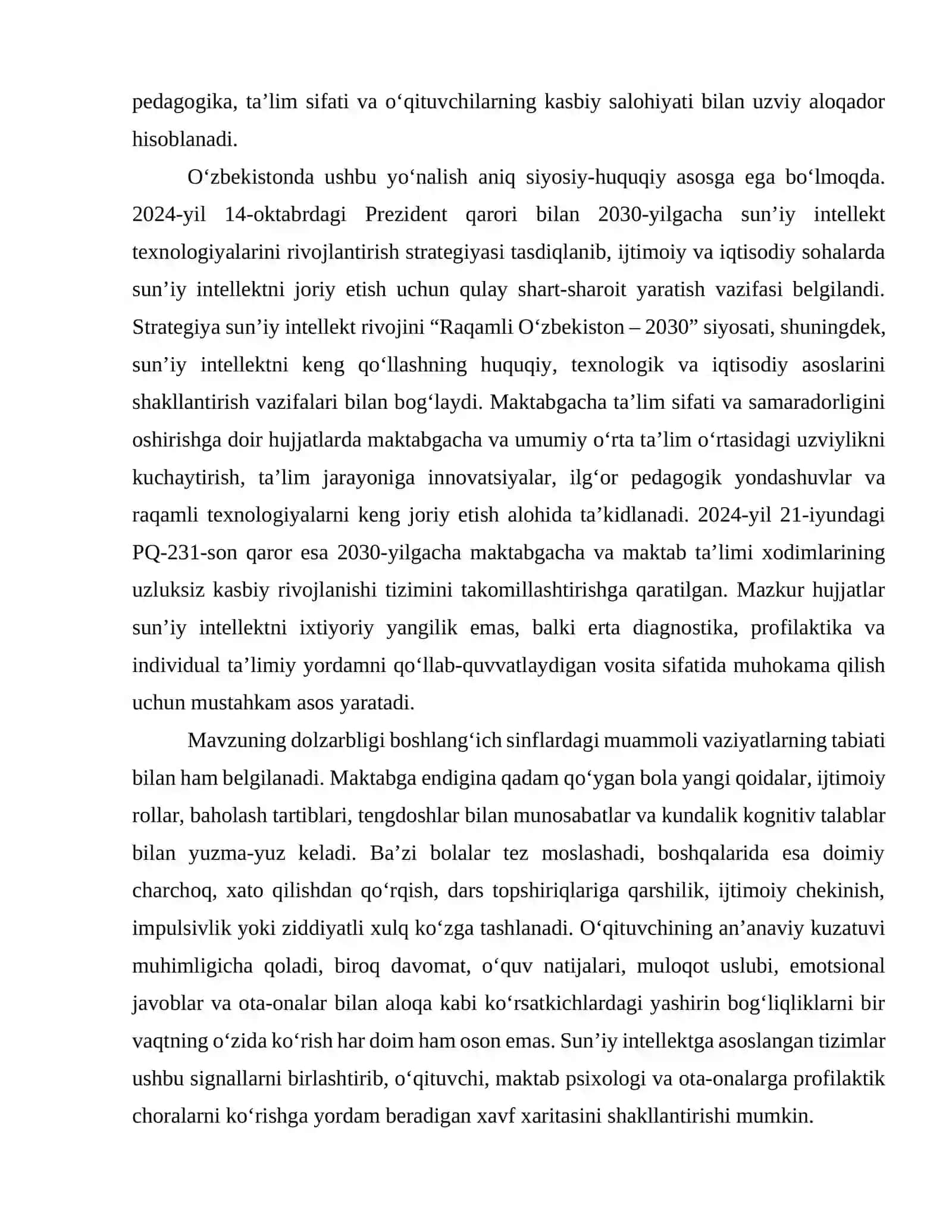 BOSHLANG‘ICH SINF O‘QUVCHILARI ORASIDA MUAMMOLI VAZIYATLARNI PROGNOZLASH VA BARTARAF ETISHDA SUN’IY INTELLEKT TEXNOLOGIYALARINING O‘RNI 2