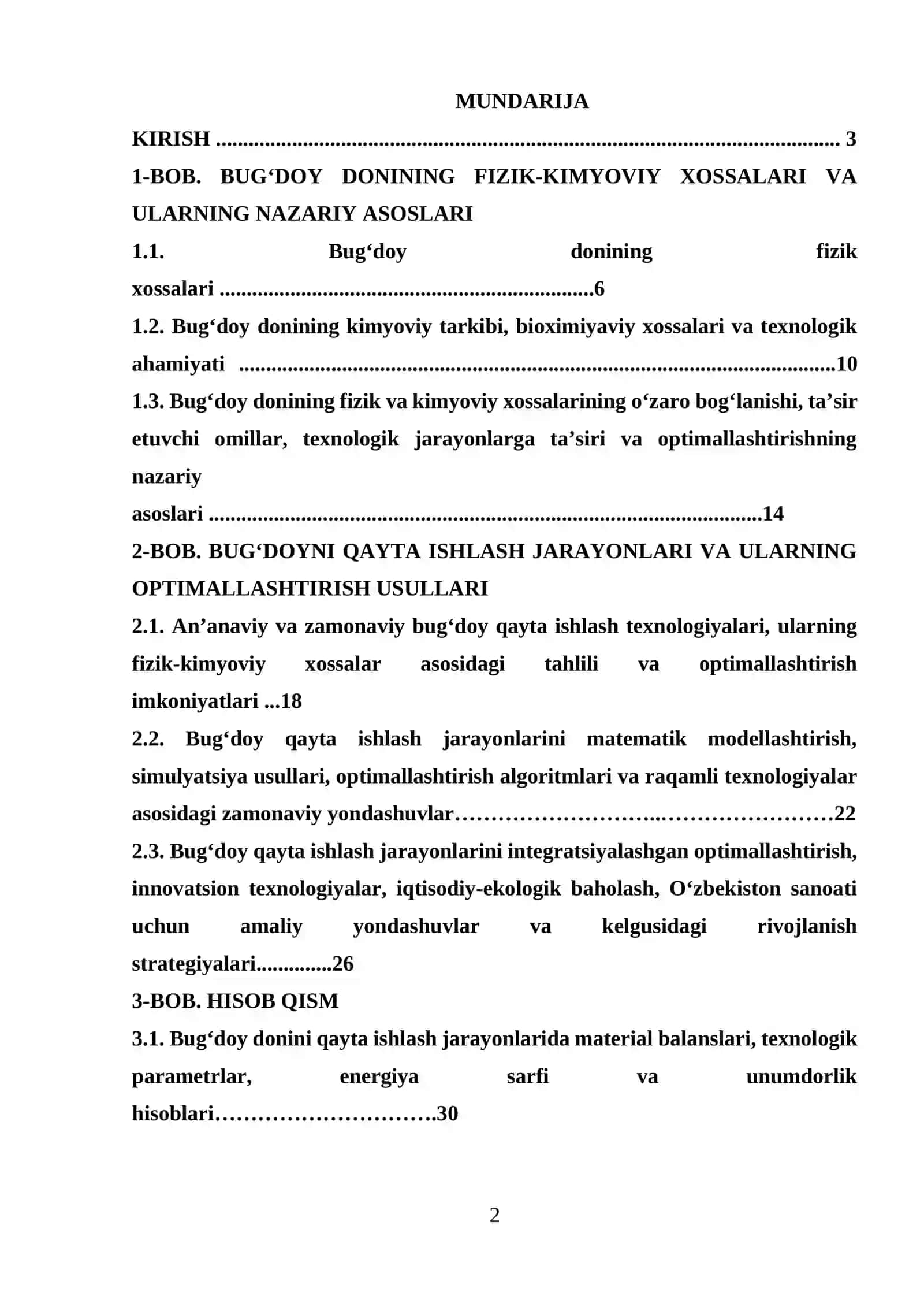 Bug‘doy donning fizik- kimyoviy xossalaridan foydalanib uni qayta ishlash jarayonlarni optimallashtrish 2