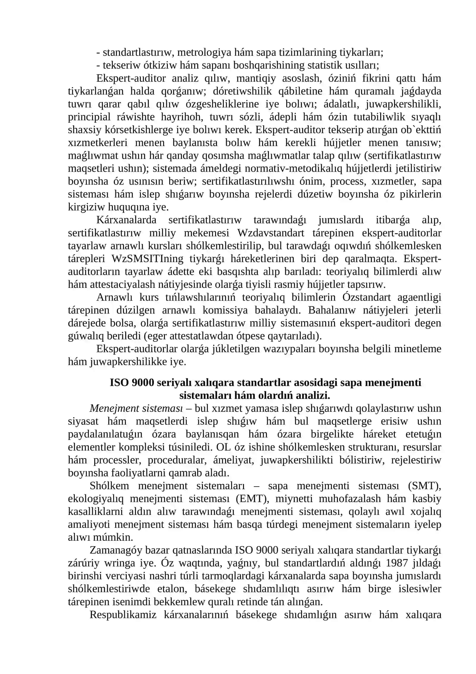 Ekspert – auditorlar. Xalíqara ISO 9000 SERIYaSIDAGI STANDARTLAR 2