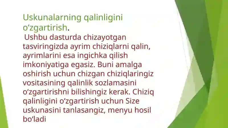 Chiziqning qalinligi va rangini oʻzgartirish. Shakllar chizish 2