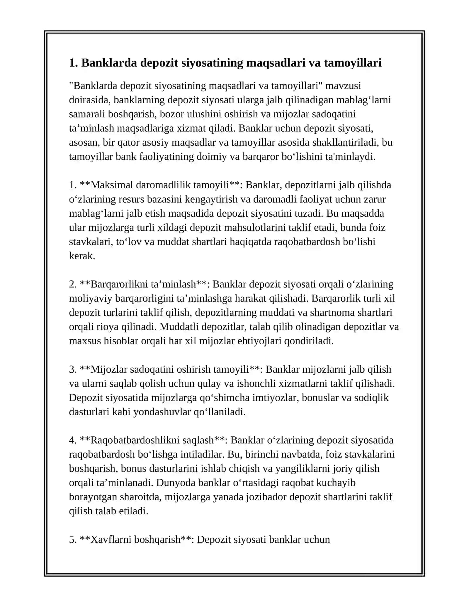 BANKLARDA DEPOZIT SIYOSATINI SHAKLLANTIRISH 2