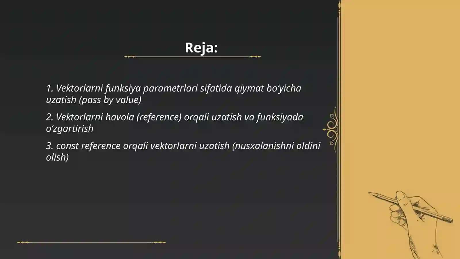 Vektorlarni funksiya parametrlari sifatida qoʻllanishi 2