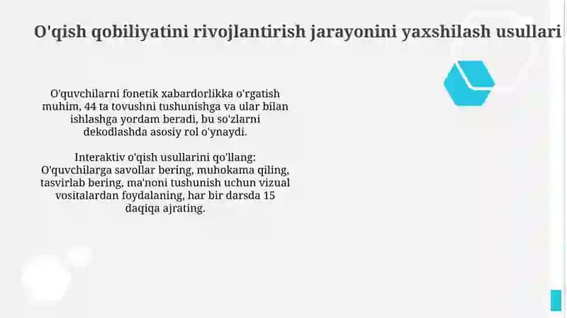 O'qish qobiliyatini rivojlantirish jarayonini yaxshilash usullari 2