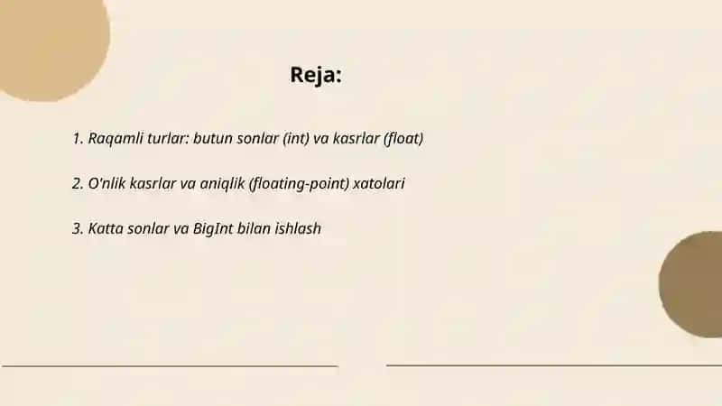 Raqamlar va satrlar bilan ishlash 2