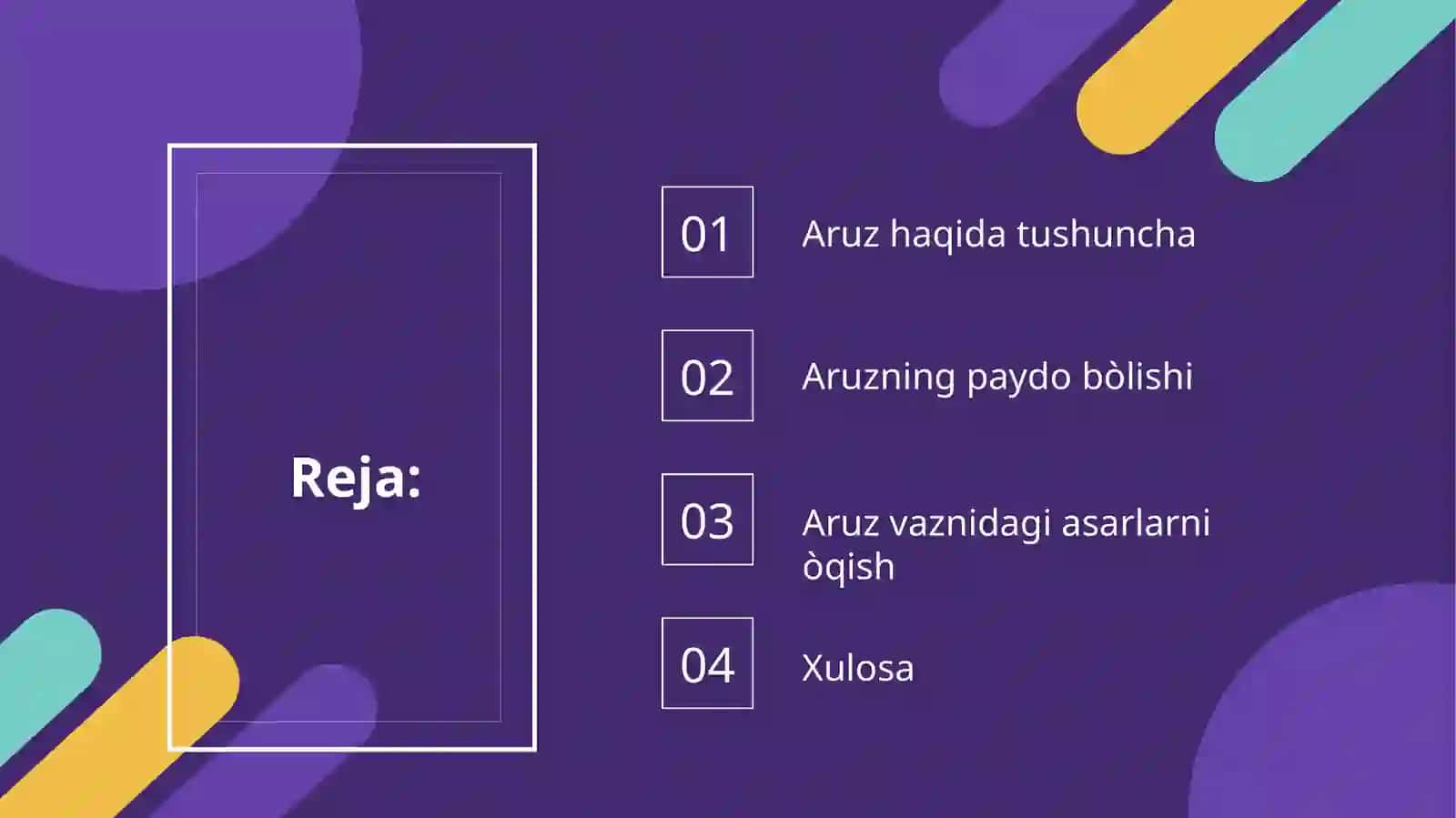 Aruz vaznidagi asarlarni o'qish texnikasi 2