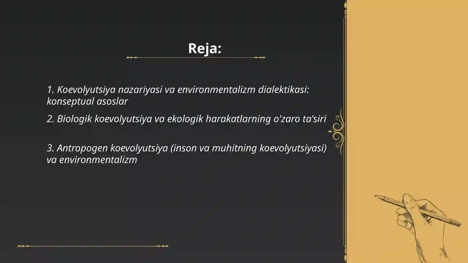 Koevolyutsiya va environmentalizm dialektikasi 2