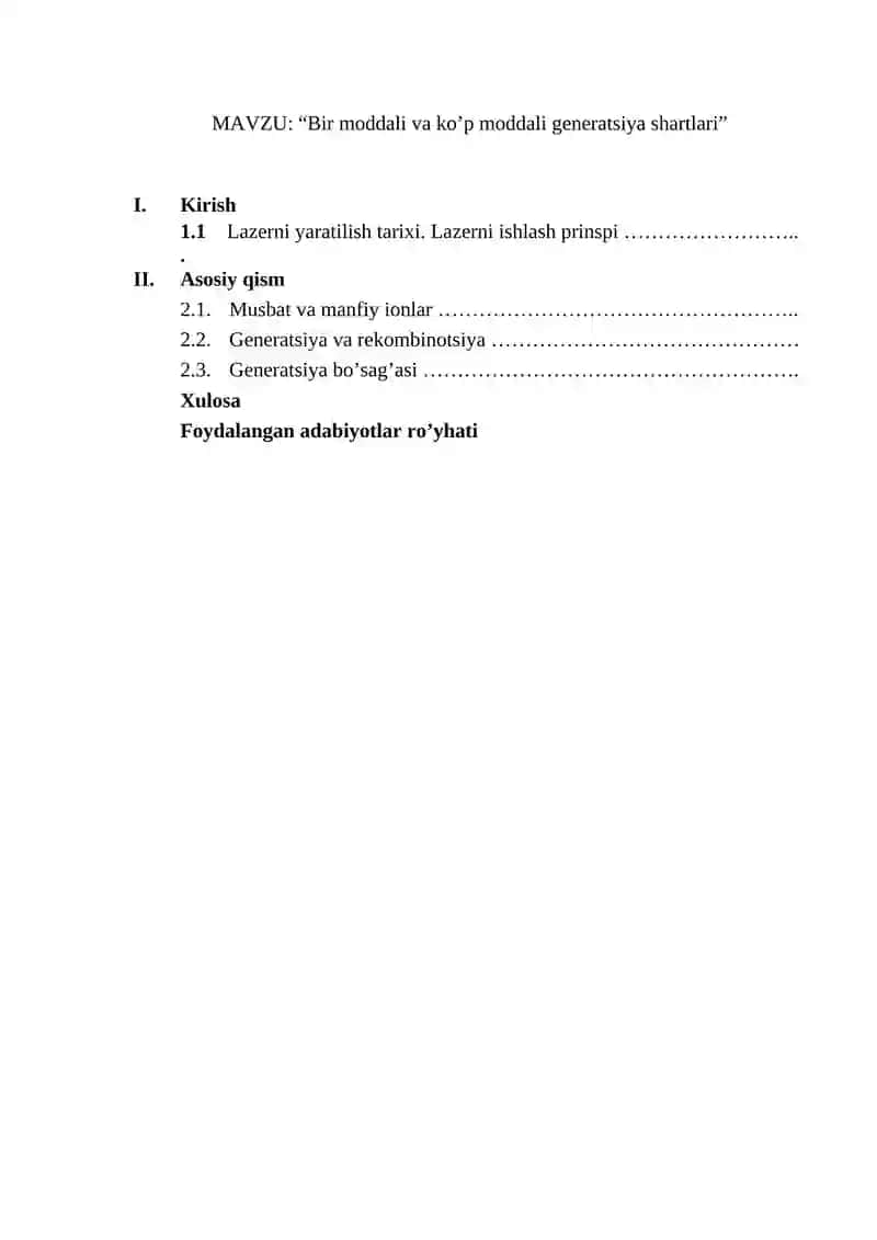 Bir moddali va ko’p moddali generatsiya shartlari 2