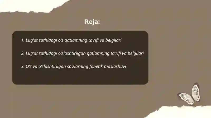 Lug'at sathdagi o‘z qatlam va o‘zlashgan qatlam 2
