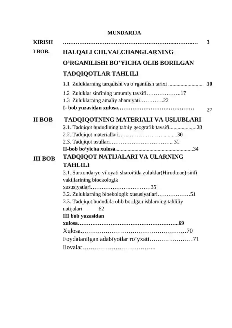 “SURXONDARYO VILOYATI SHAROITIDA ZULUKLAR (HIRUDINAE) SINFI VAKILLARINING BIOEKOLOGIK XUSUSIYATLARI” 2
