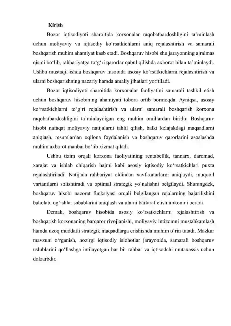 BOSHQARUV HISOBIDA ASOSIY KO‘RSATKICHLARNI REJALASHTIRISH VA BOSHQARISH 2