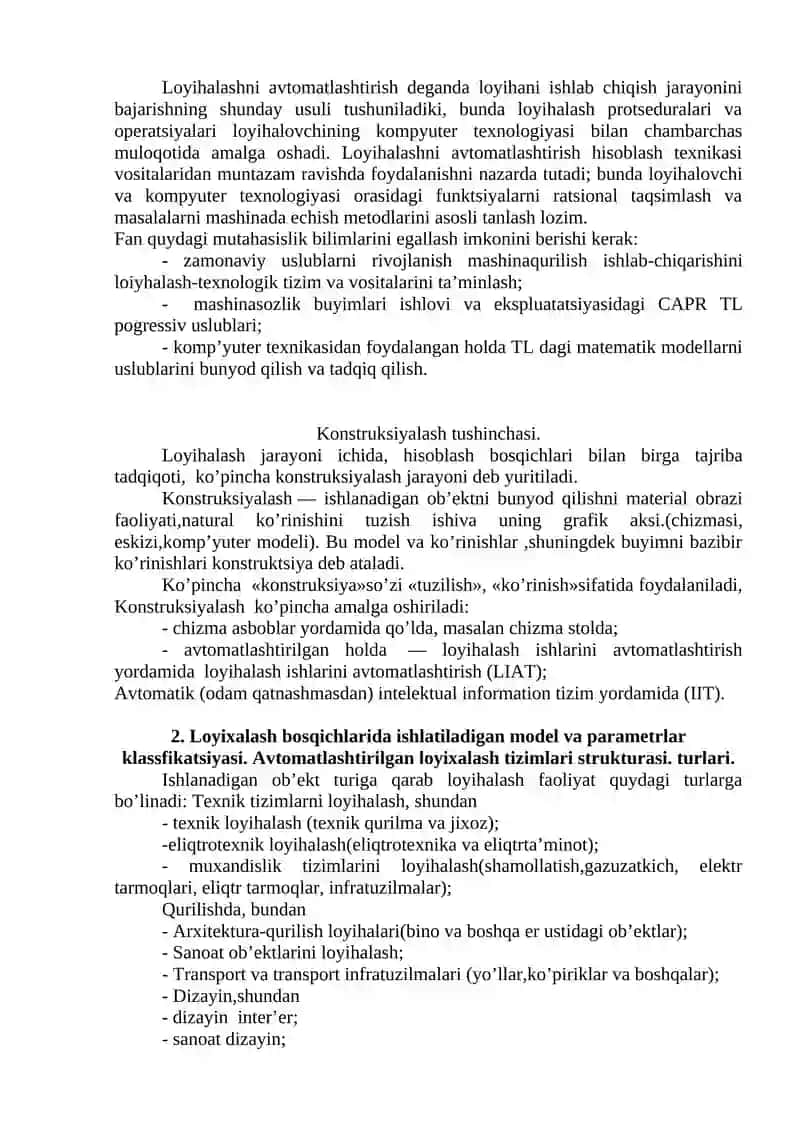 Avtomatlashtirilgan loyihalash tizimlari 2