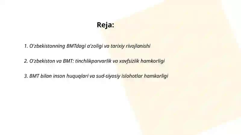O'zbekistonning BMTdagi a'zoligi va tarixiy rivojlanishi 2