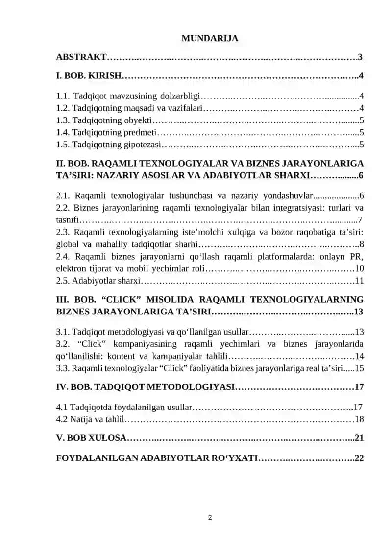 TADQIQOT ISHI. Raqamli texnologiyalarning biznes jarayonlariga ta'siri 2