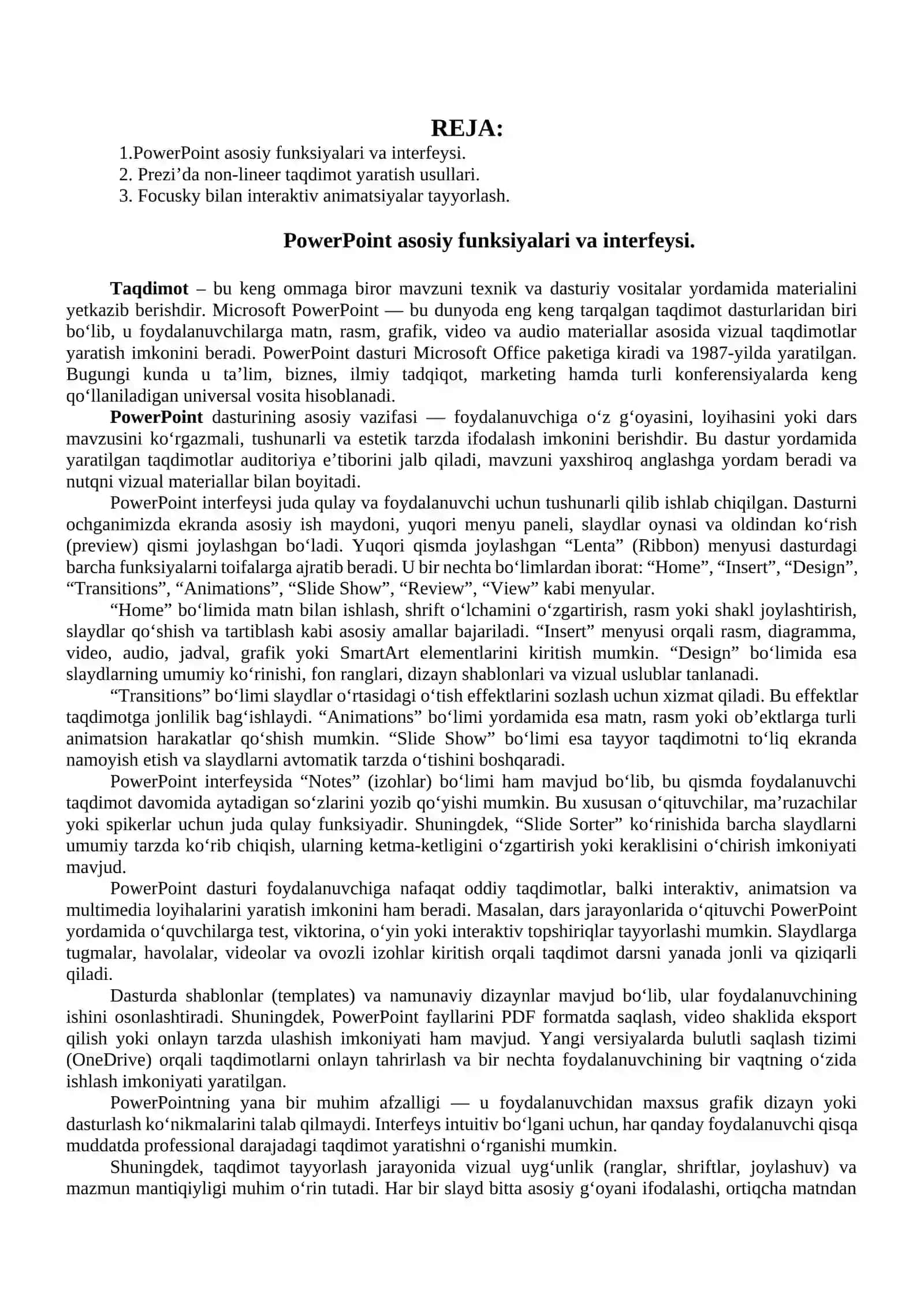Taqdimot dasturlari (PowerPoint, Prezi, Focusky va boshqa dasturlar) 2