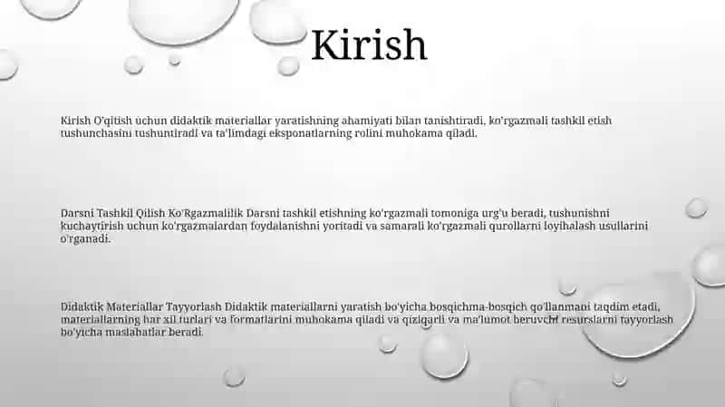 Darsni Tashkil Qilish Ko'Rgazmalilik Hamda Didaktik Materiallar Tayyorlash 2
