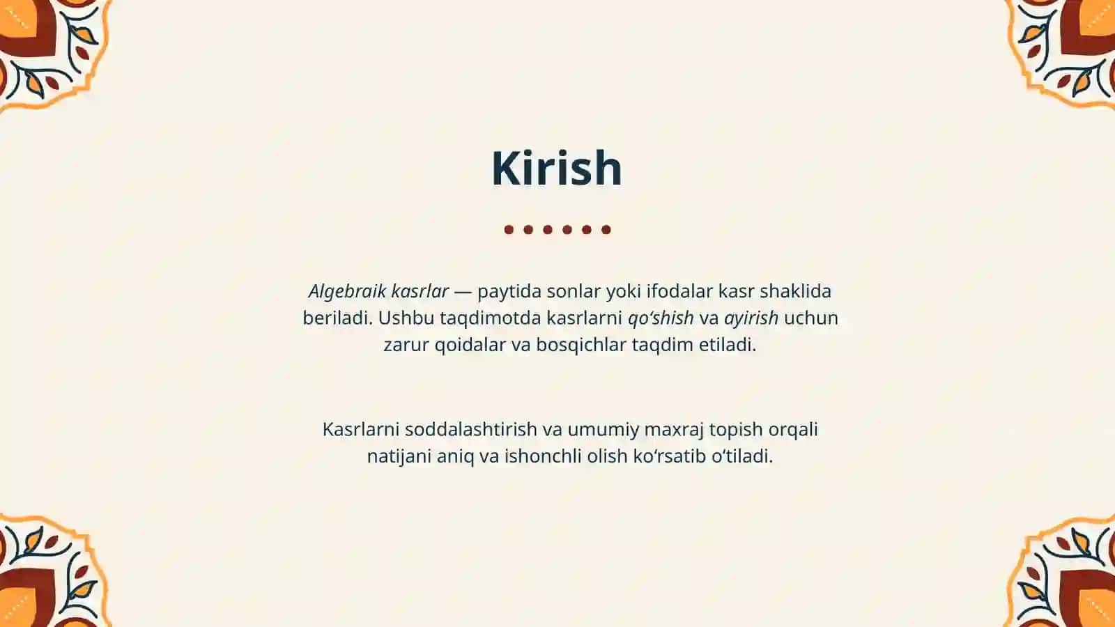 Algebraik kasrlar 2