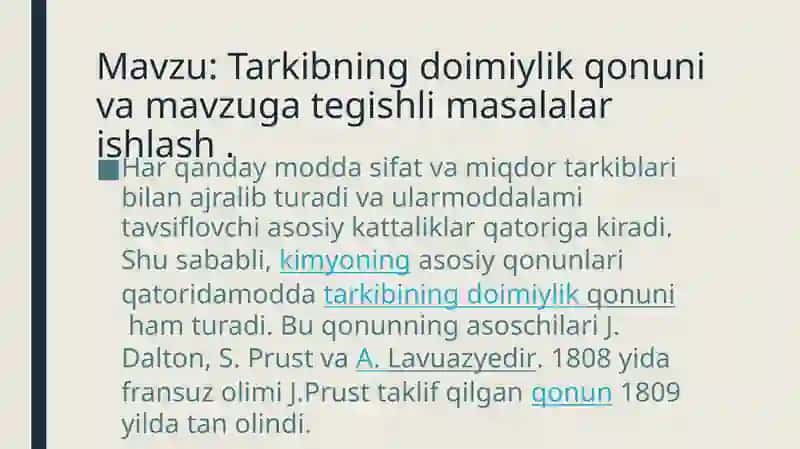 Tarkibning doimiylik qonuni va mavzuga tegishli masalalar 2