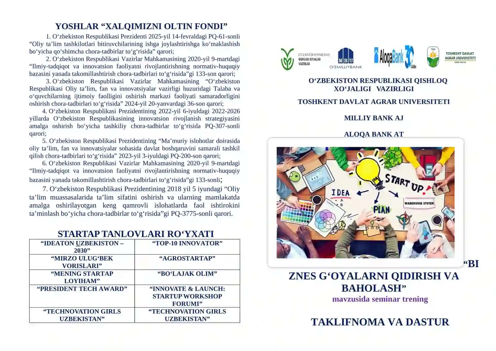 Biznes g‘oyalarni qidirish va baholash mavzusidagi seminar 2