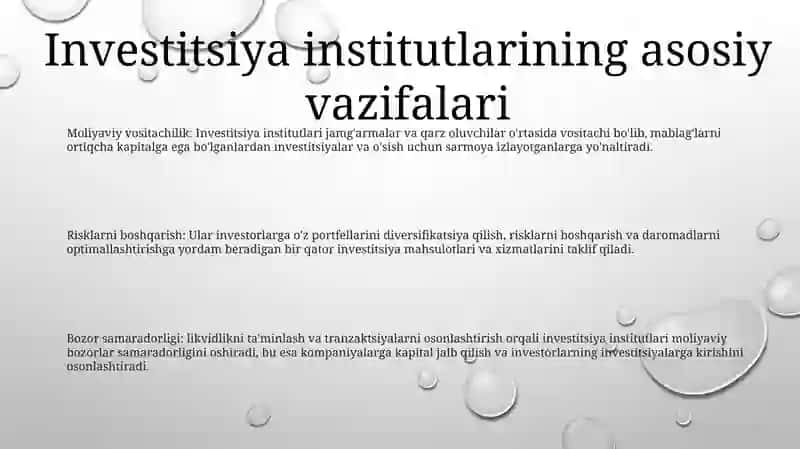 Investitsiya Institutlarining Moliya Bozoridagi Faoliyati 2