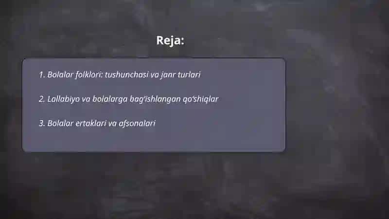 Bolalar folklori janrlari va oʻyinlari. O‘zbek marosim falklori 2